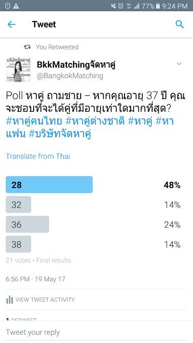 From Dating Poll of BangkokMatching Dating and Matchmaking Agency: Most guys and girls looking for different age when225172