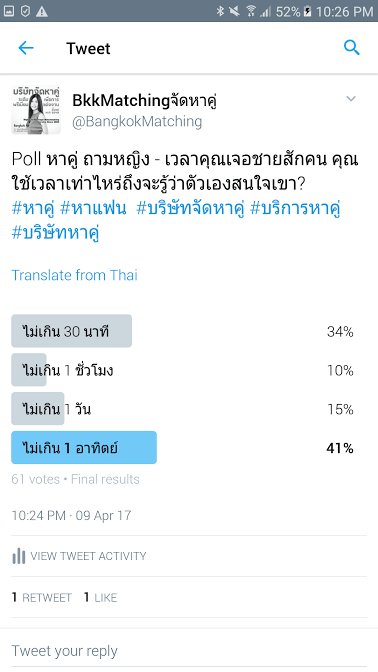 Poll บริษัทจัดหาคู่ bangkokmatching.com บริษัทหาคู่ บริการหาคู่ หาคู่ หาแฟนจริงจัง